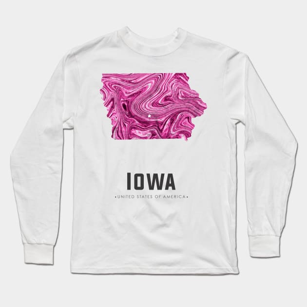 Iowa state map abstract pink Long Sleeve T-Shirt by StudioGrafiikka